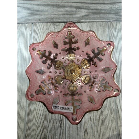 2 Pc Snowflake Server Platter Christmas Fused Glass Grassland Road Amscan - Picture 9 of 10